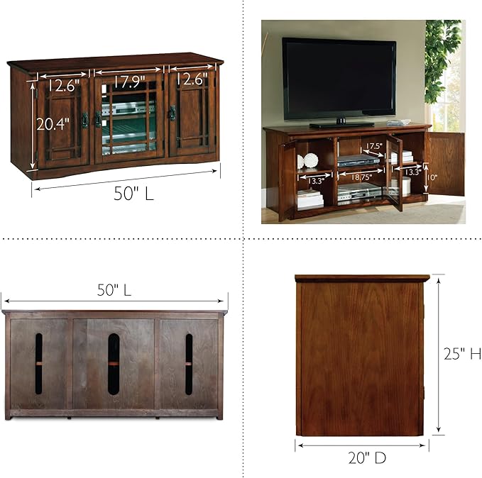 Leick Home 82350 Solid Wood Mission Oak Three Door TV Stand For 55" TVs Universal TV Console Living Room Storage Shelves Entertainment Center, Mission Oak