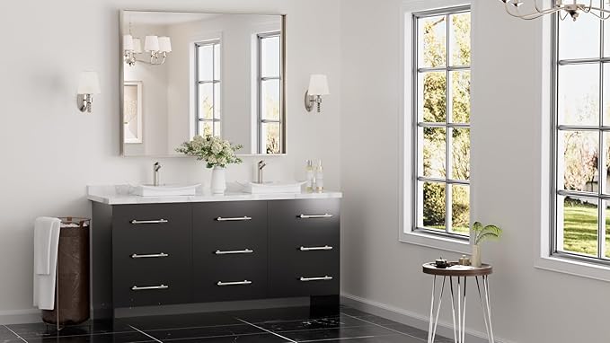 Keonjinn 48 x 40 in Brushed Nickel Bathroom Mirror, Rectangular Wall Metal Framed Vanity Mirror Square Corner Aluminum Alloy Modern Rectangle Wall-Mounted Mirror(Horizontal/Vertical)