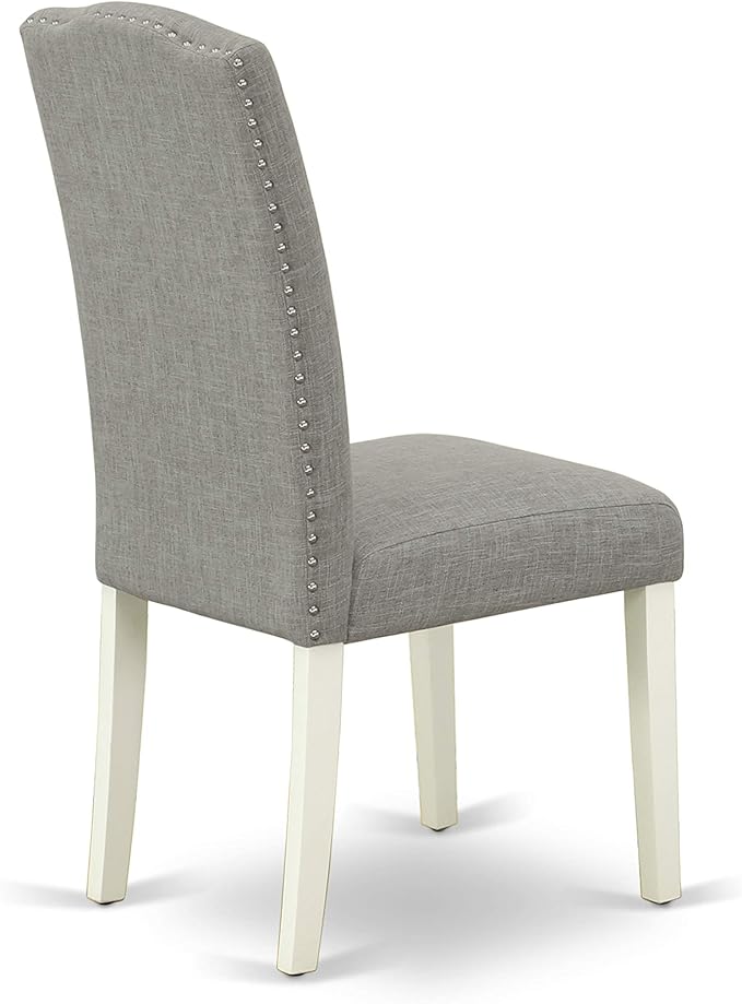 East West Furniture 1NDEN3-LWH-06 3 Piece Dining Table Set Contains a Rectangle Dinner Table with Dropleaf and 2 Dark Shitake Linen Fabric Upholstered Chairs, 30x48 Inch, Linen White