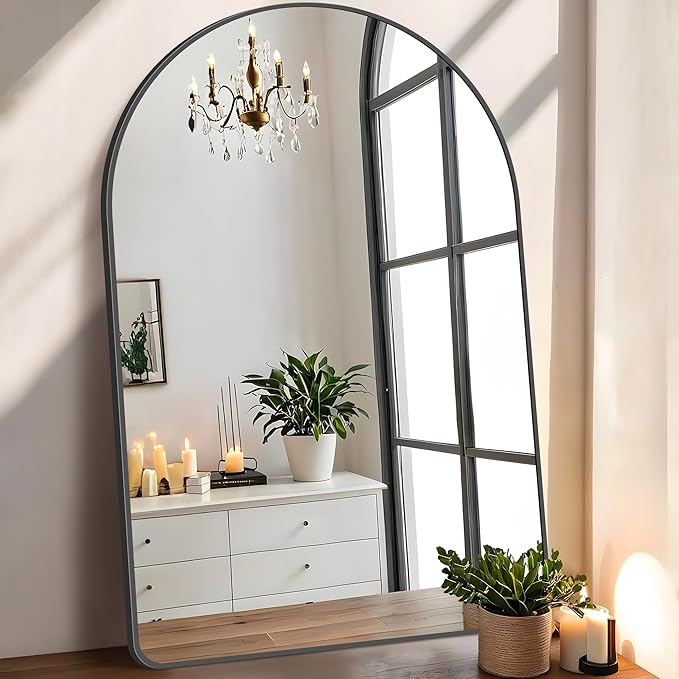 FORBATH Arched Mirror 30x48 Inch, Black Arched Bathroom Mirror Wall Mounted Modern Black Aluminum Frame Decor Large Dresser Mirror for Bedroom Living Room Entryway, Hanging or Leaning Against Wall
