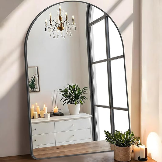 FORBATH Arched Mirror 30x48 Inch, Black Arched Bathroom Mirror Wall Mounted Modern Black Aluminum Frame Decor Large Dresser Mirror for Bedroom Living Room Entryway, Hanging or Leaning Against Wall