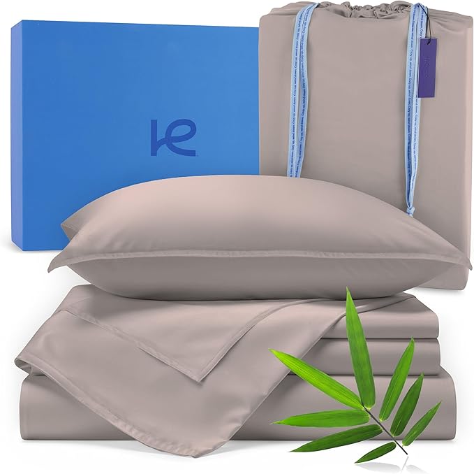 Kickoff Viscose Bamboo Sheets King Size 4-pc 100% Organic Bamboo Viscose Bed Cooling Sheets King Size Set Cool Bedding for hot Sleepers Sheet, Flat, Fitted, Pillowcases (Grey Mist,K)