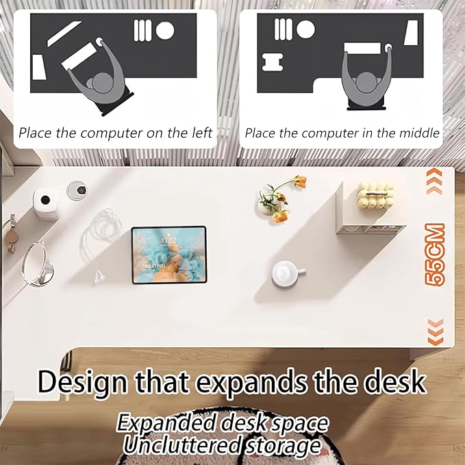 L Shaped Gaming Desk with Drawers and Cabinet Minimalist Computer Desk with 5-Tier Shelf & 3 Storage Drawers, White Office Desk for Home PC Gaming Study Table for Bedroom Small Spaces