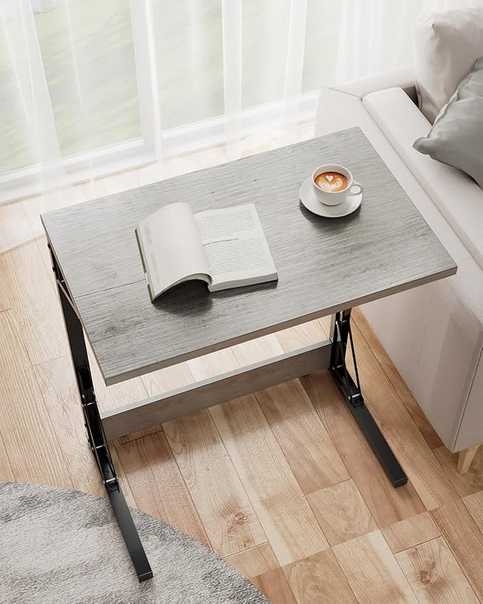 Tatub Folding TV Tray Table Set of 2, 24" Wide C-Shaped End Table for Couches, Small Sofa-Side Laptop Desk with Metal Frame for Living Room, Bedroom, Ivory White