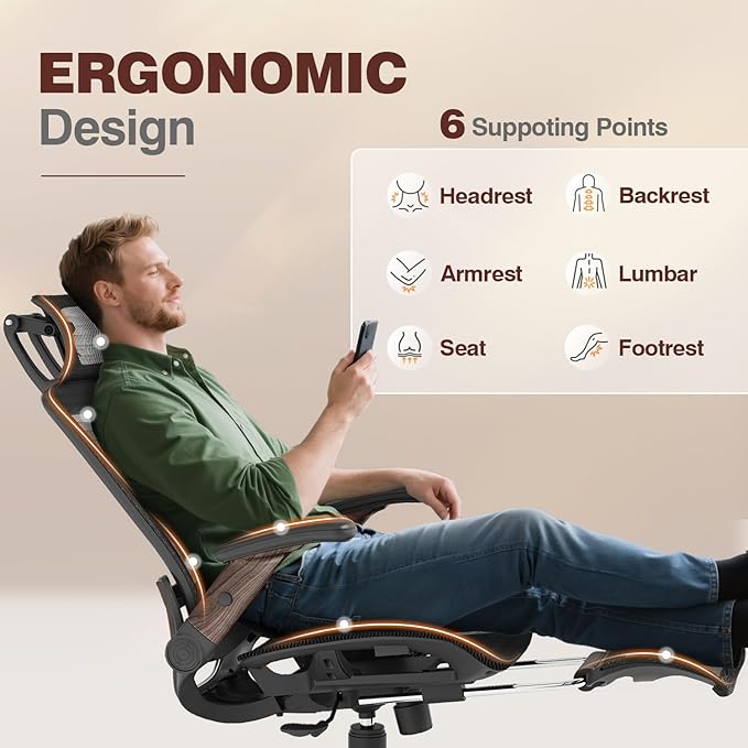 GABRYLLY Ergonomic Office Chair with Footrest, High Back Mesh Computer Chair with Flip-Up Arm, 3D Headrest, 135° Reclining, Rolling Gaming Task Chair with Wide Seat Lumbar Support,400LBS