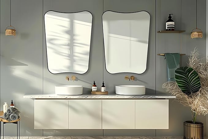 ANDY STAR Matte Black Bathroom Vanity Mirror, 22x30 Inch Irregular Mirror for Wall, Asymmetrical Mirror for Bathroom, Unique Shape Decorative for Powder Room, Entryway