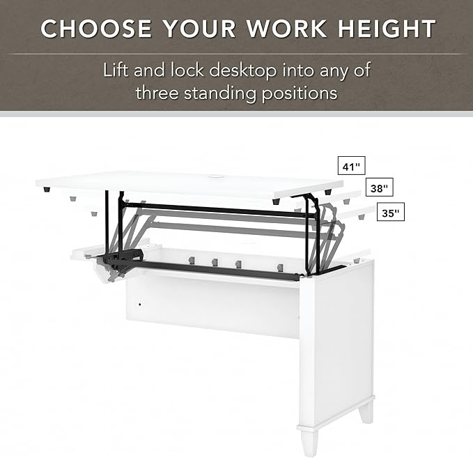 Bush Furniture Somerset 72W 3 Position Sit to Stand L Shaped Desk with Hutch in White