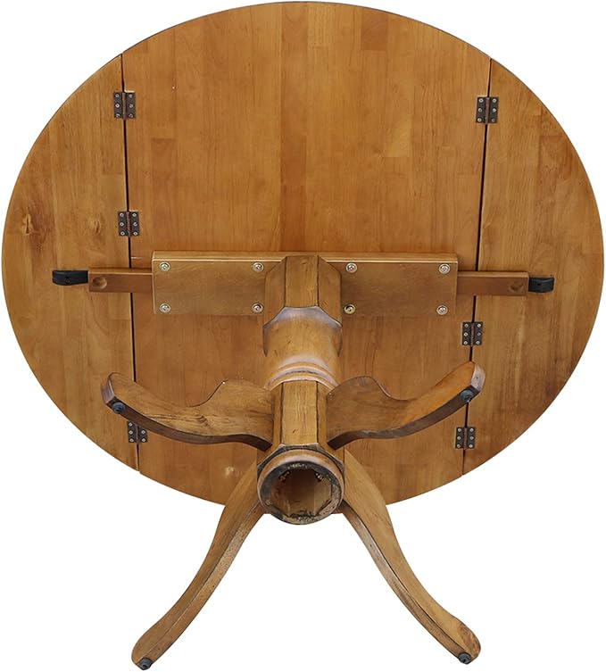 42" Round Dual Drop Leaf Pedestal Dining Table Solid Wood, Easy Assembly, Sturdy Parawood, Kitchen/Dining Room, 29.5"H x 42"W x 42"D, 20mm Thickness Top, Includes Two 9" Drop Leaves