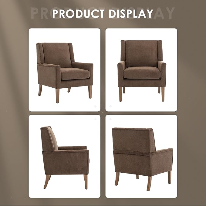 COLAMY Modern Wingback Living Room Chair, Upholstered Fabric Accent Armchair, Single Sofa Chair with Lounge Seat and Wood Legs for Bedroom/Office/Reading Spaces, Brown