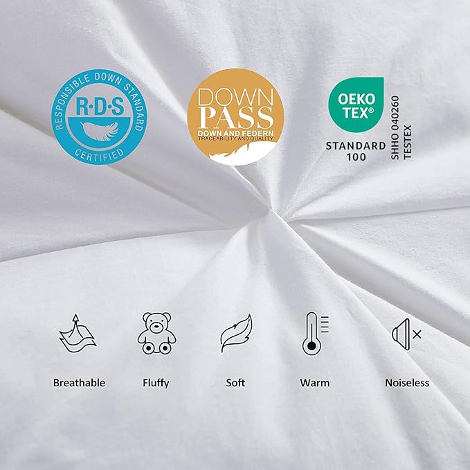 Luxurious All-Season Goose Down Feather Fiber Comforter Oversize Queen Duvet Insert (98x98), Exquisite Pinch Pleat Design- White, Premium Baffle Box, 100% Egyptian Cotton Cover, 70 oz. Fill Weight