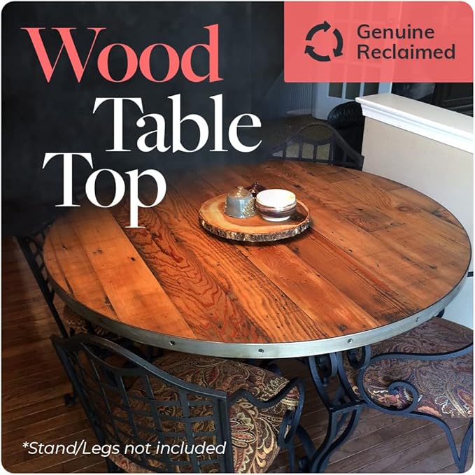 Reclaimed Wood Table Top - Rustic Recycled Wooden Piece Perfect for Signs, Kitchens, Dining and Coffee Table Tops (Reclaimed Wood Table Top with Metal Edge, 24" x 30")