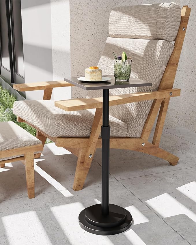 Versatile End Table with Metal Base, Height Adjustable, Vintage Square Indoor Metal Plant Stand, for Sofa, Bedside Small Couch, Living Room and Bedroom, 1 Pack, Dark Brown, GBZ001SZ-1