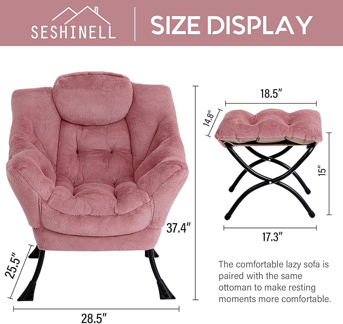 Lazy Chair with Ottoman, Modern Accent Chair Contemporary Lounge Leisure Sofa Chair with Armrests, Reading Chair and Folding Footstool Set for Living Room, Bedroom, Office