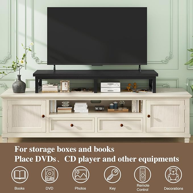 IBUYKE 45" Large TV Riser for 32-60 inch TV,Tabletop Short TV Stand with Storage and Steel Legs,Dual Screen Office Desk,Stand Riser,TV Riser Stand for Home,Bedroom,Living Room,Black TVT002B