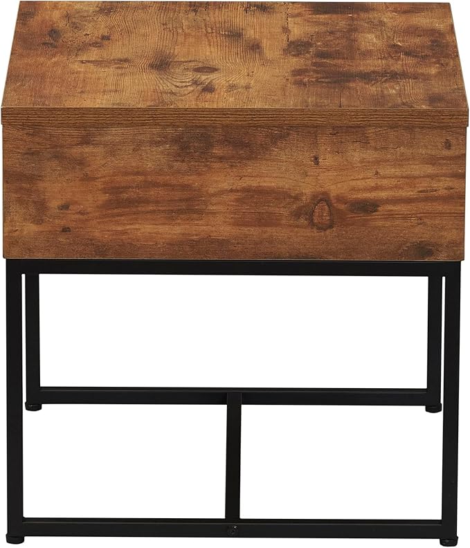 Household Essentials Wrap Square Side End Table Rustic Hickory Wood Grain and Black Metal