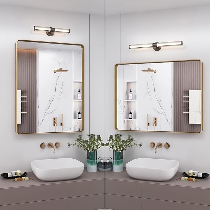 50x40 Inch Gold Bathroom Mirror, Rounded Rectangle Gold Frame Mirror, Brushed Gold Brass Bathroom Vanity Mirror Wall-Mounted, Anti-Rust, Hangs Horizontally or Vertically