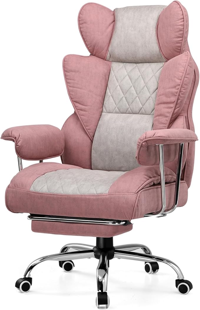 GTRACING Gaming Chair,Office Chair with Pocket Spring Lumbar Support, Ergonomic Comfortable Wide Office Desk Computer Chair with Outward Fixed Soft Armrests and Footrest (Fabric, Pink)