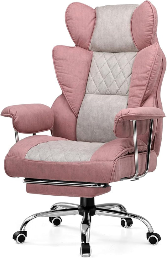 GTRACING Gaming Chair,Office Chair with Pocket Spring Lumbar Support, Ergonomic Comfortable Wide Office Desk Computer Chair with Outward Fixed Soft Armrests and Footrest (Fabric, Pink)