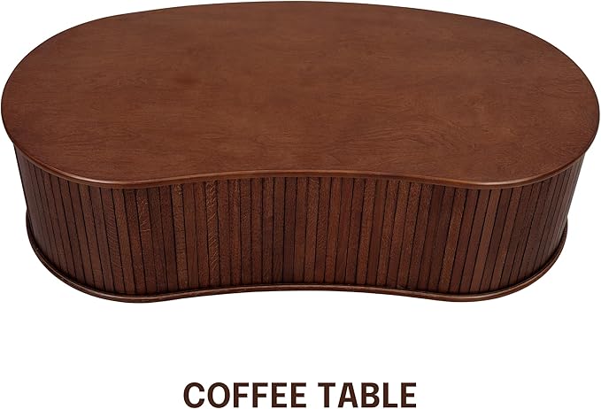 NTC Ripple Coffee Table, Modern Oval Wooden Center Table with Vertical Groove Design, Stylish Living Room Decor, Contemporary Minimalist Style for Home and Office, Effortless Assembly - Dark Walnut