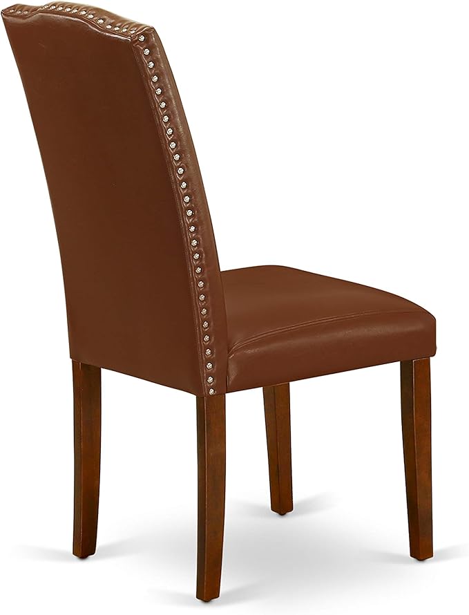 East West Furniture DOEN7-MAH-66 7 Piece Dining Table Set Consist of a Rectangle Dining Room Table with Butterfly Leaf and 6 Brown Faux Faux Leather Parson Chairs, 42x78 Inch, Mahogany