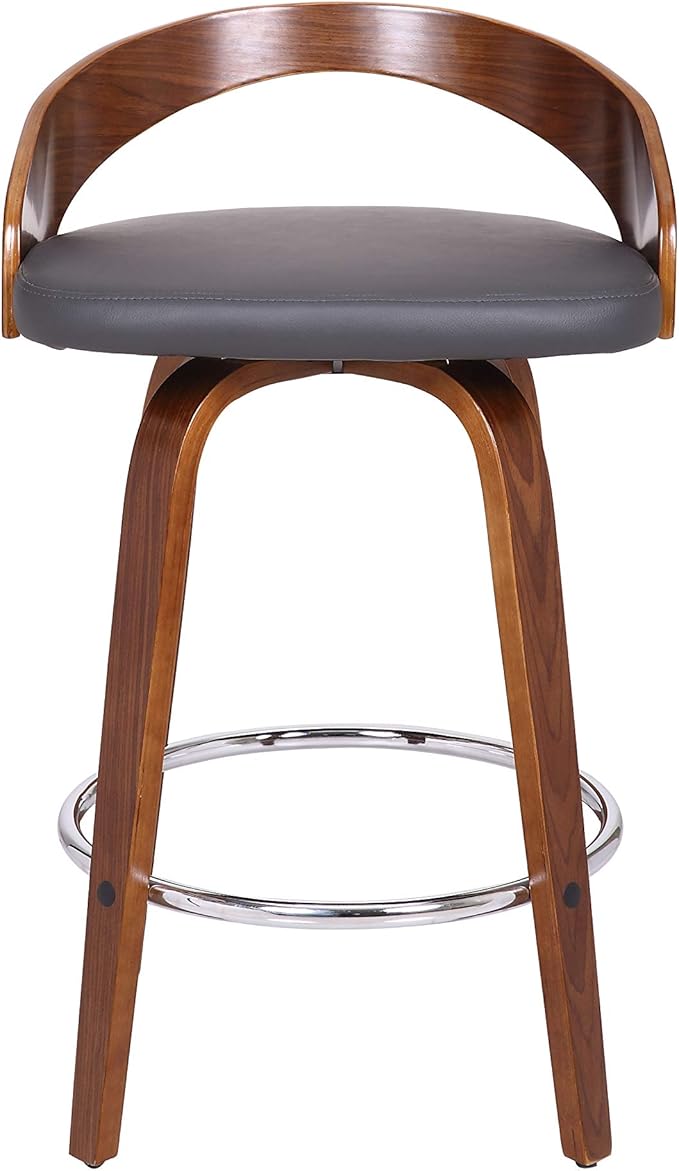 Armen Living Sonia 26" Counter Height Swivel Gray Faux Leather and Walnut Wood Bar Stool - Set of 3