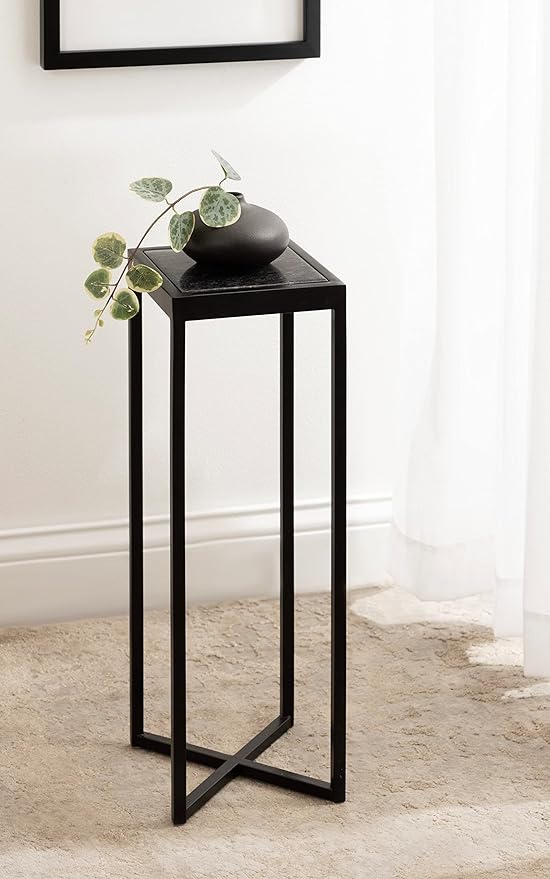 Kate and Laurel Jaspur Modern Square Drink Table, 7 x 7 x 21, Black and Black Marble, Decorative Contemporary Accent Table for Stylish Display and Storage