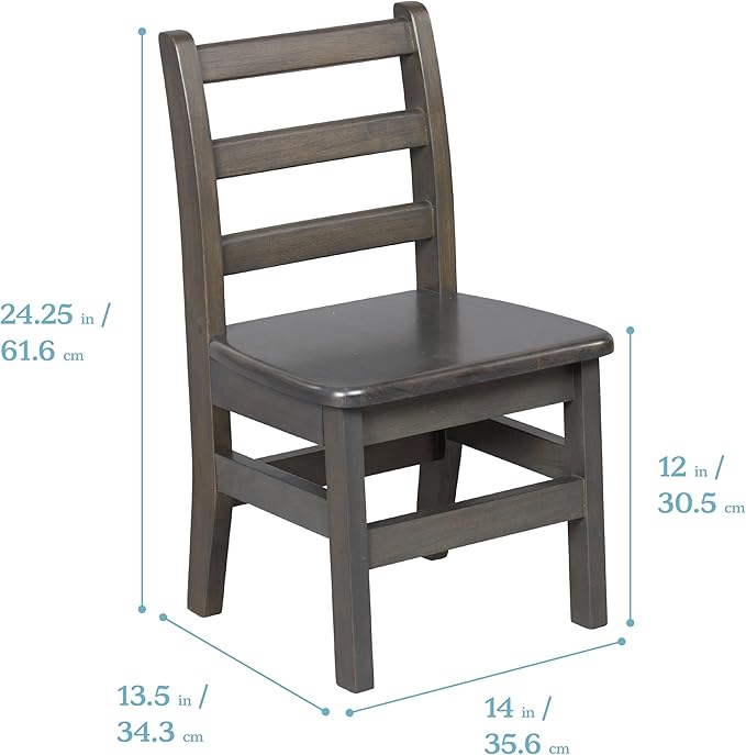 ECR4Kids 24in x 36in Rectangular Hardwood Table and Chair Set, 12in Seat Height, Kids Furniture, Grey Wash