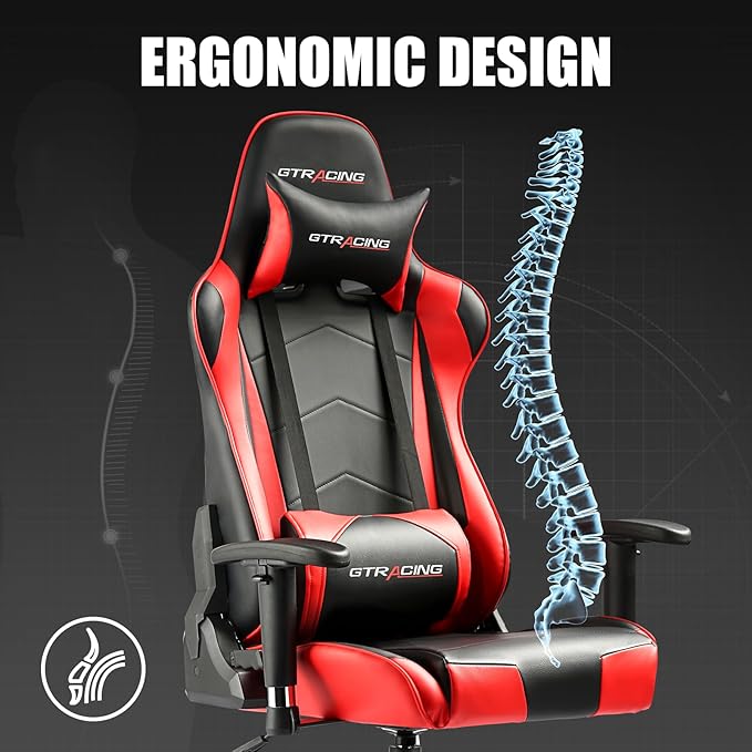 GTRACING Gaming Chair Racing Office Computer Ergonomic Video Game Chair Backrest and Seat Height Adjustable Swivel Recliner with Headrest and Lumbar Pillow Esports Chair (Red)