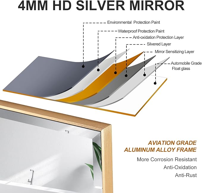 30x40 Inch Gold Mirror with Beveled Trim, Aluminum Frame Bathroom Vanity Mirror, Copper-Free Mirror, Rectangle Wall Mounted Mirror, Modern Rectangular Mirror Horizontal or Vertical