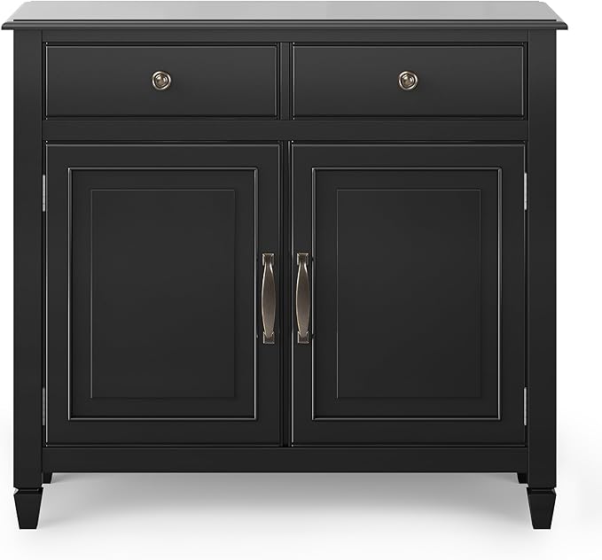 SIMPLIHOME Connaught SOLID WOOD 40 inch Wide Traditional Entryway Storage Cabinet in Black for the Living Room, Entryway and Family Room