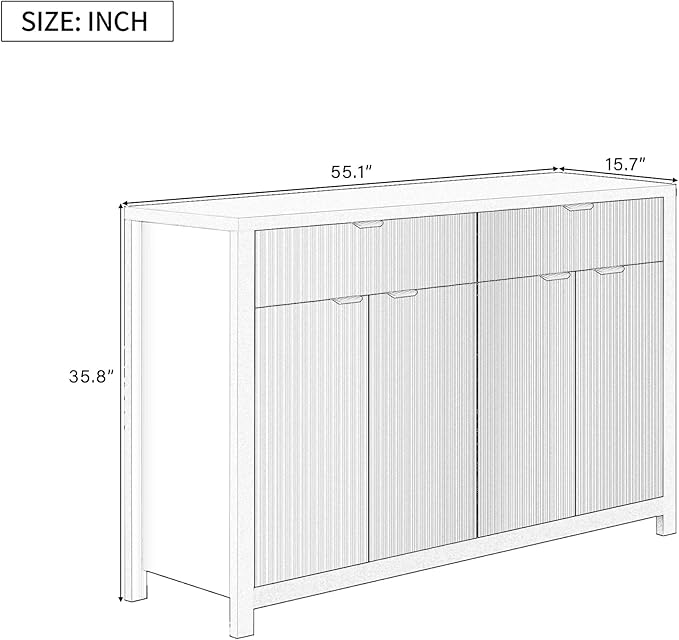 Merax Modern Wave-Pattern Sideboard Cabinet with 2 Drawers and 4 Doors,Buffet Cabinet,Aluminum Arc Handles,Scandinavian Style,Suitable for Entryway, Living Room,Foyer,White