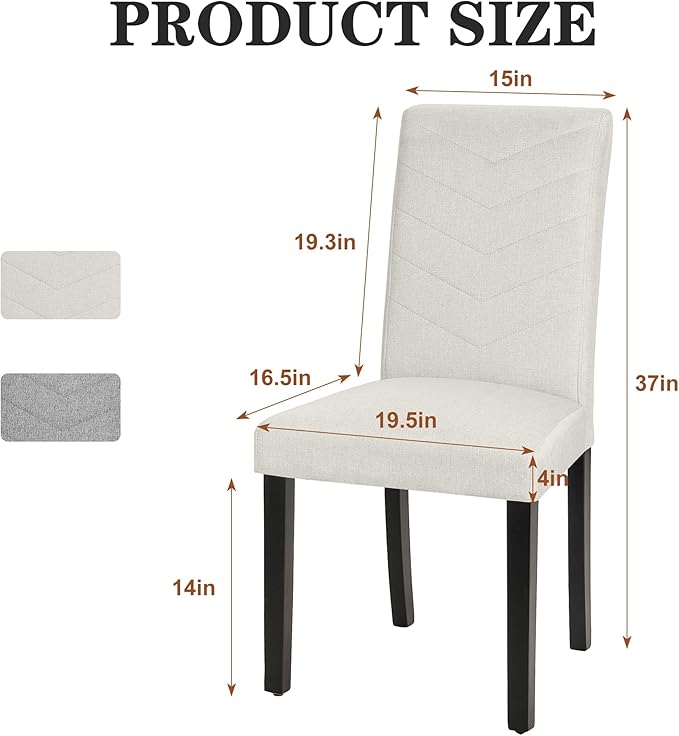 VECELO Upholstered Dining Chairs Set of 2, Fabric Wood Legs High Back for Kitchen Living Room, Beige