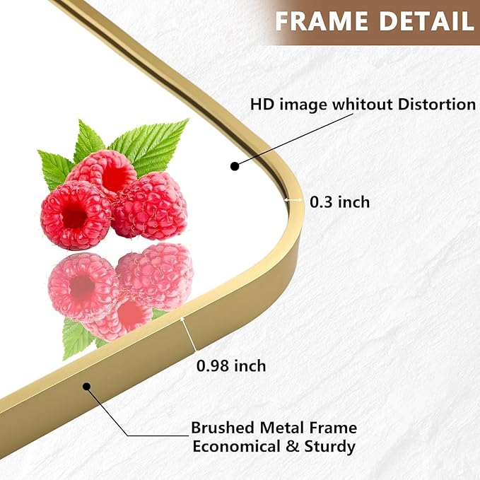 Brushed Gold Mirror, 24"x32" Rectangle Bathroom Mirror, Metal Frame Rectangle Corner Vanity Mirror, Wall Mounted Mirror for Modern, Living Room, Bedroom, Horizontal Or Vertical