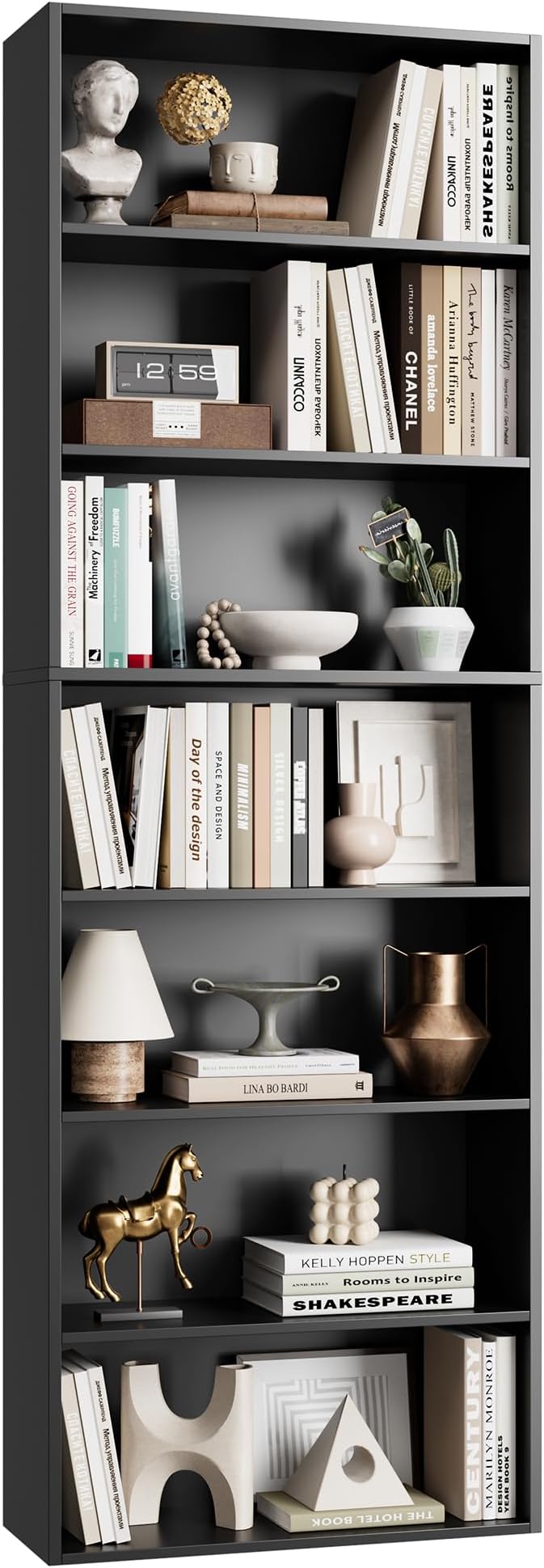 82" Tall Bookshelf, 7-Tier Open Shelves Bookcase, Freestanding Display Storage Shelves, Tall Bookcase Home Decor Furniture for Home Office, Living Room, Bedroom, Black