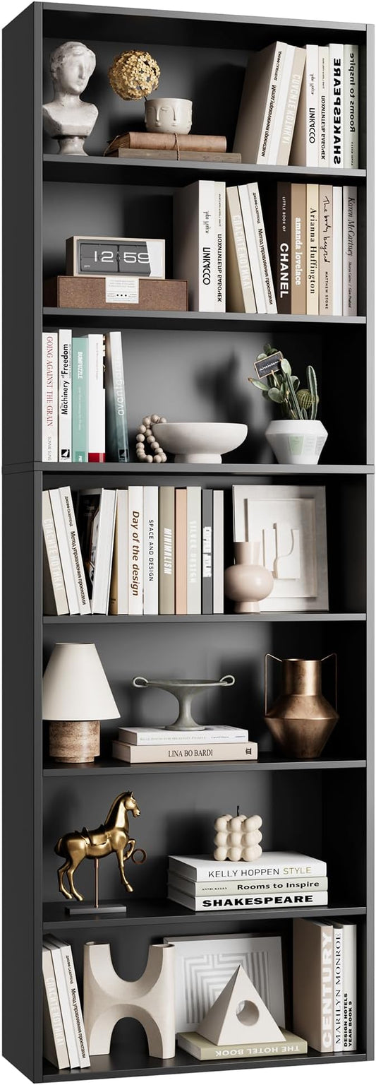 82" Tall Bookshelf, 7-Tier Open Shelves Bookcase, Freestanding Display Storage Shelves, Tall Bookcase Home Decor Furniture for Home Office, Living Room, Bedroom, Black