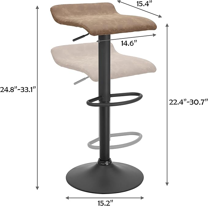 Finnhomy Set of 2 Adjustable Bar Stools, Swivel Barstools for Kitchen Counter Height Chair, Retro Brown