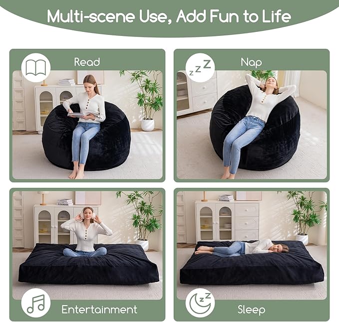 HIGOGOGO Giant Bean Bag Chair Bed for Adults,Convertible Beanbag Folds from Lazy Chair to Floor Mattress Bed,Large Floor Sofa Couch with High-Density Foam Filling, Machine Washable
