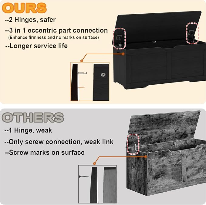 39.4" Storage Chest, Wooden Storage Bench, Lift Top Toy Chest with 2 Safety Hinges, Large Toy Box, Entryway Bench for Living Room, Bedroom, Black