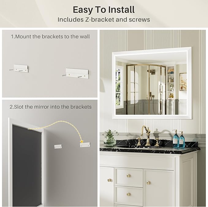 48x32 Inch White Bathroom Mirror for Wall, Thick Metal Framed Rectangle Mirrors for Over Sink, Bedroom, Living Room, Entryway, Anti-Rust, HD Tempered Glass