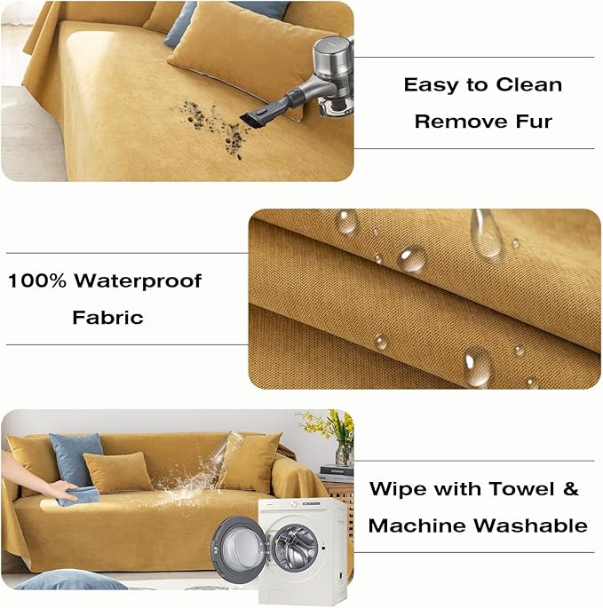 STACYPIK Durable Waterproof Couch Cover, Yellow Sofa Cover for 3 Cushion Couch, L Shaped Cover, Anti-Scratch Sofa Slipcover, Non-Slip Furniture Protector, Multi-use Sectional Couch Cover-71X134IN
