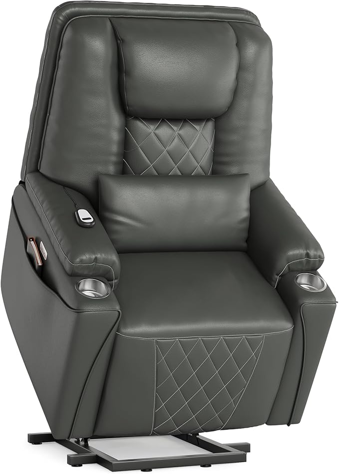 IDEALHOUSE Electric Power Lift Recliner Chair Sofa, Power Lift Chair for Elderly, 3 Positions, Side Pockets, and Cup Holders, USB Ports, Recliner Chair with Remote for Living Room, Grey