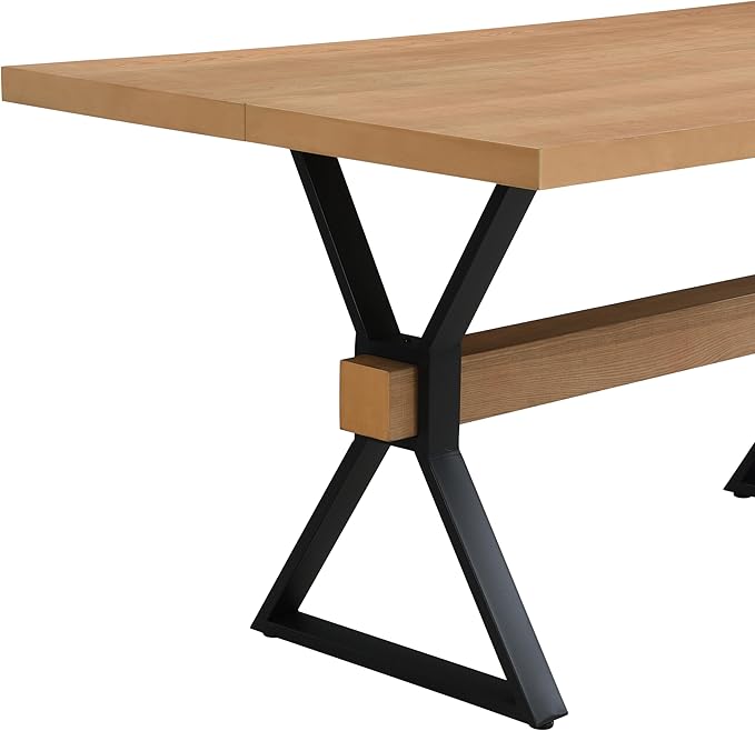 Christopher Knight Home Keyats 63 Inch Dining Table for 6 People, Modern Farmhouse Kitchen Table with X-Shaped Metal Legs, Rectangular Dinner Furniture for Dining Room, Home Office, Natural