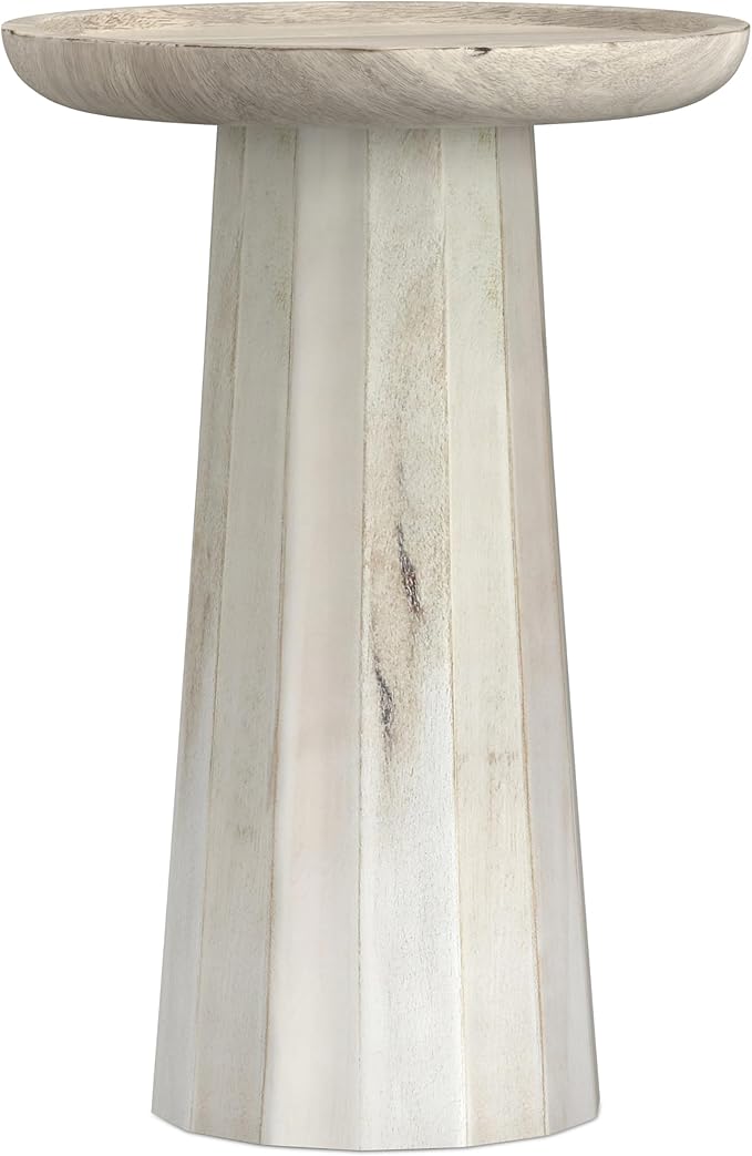 SIMPLIHOME Dayton SOLID MANGO WOOD 13 inch Wide Round Contemporary Wooden Accent Table in White Wash , Fully Assembled for the Living Room and Bedroom