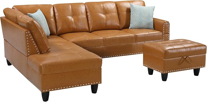 Evan Sectional Sofa or Couch with Ottoman for Living Room, Apartment, Bedroom, Office