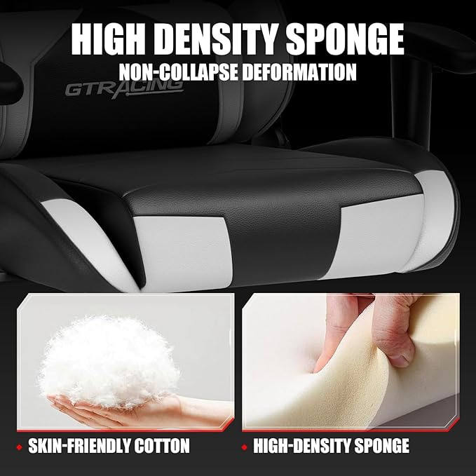 GTRACING Gaming Chair Racing Office Computer Ergonomic Video Game Chair Backrest and Seat Height Adjustable Swivel Recliner with Headrest and Lumbar Pillow Esports Chair (White)