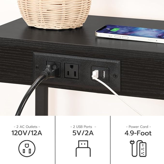 HOOBRO Tall End Table with Charging Station, 30 Inch Tall Nightstand, 3-Tier Side Table with Storage Shelves, for Living Room, Bedroom, Hallway, Black BB09UDH01G1
