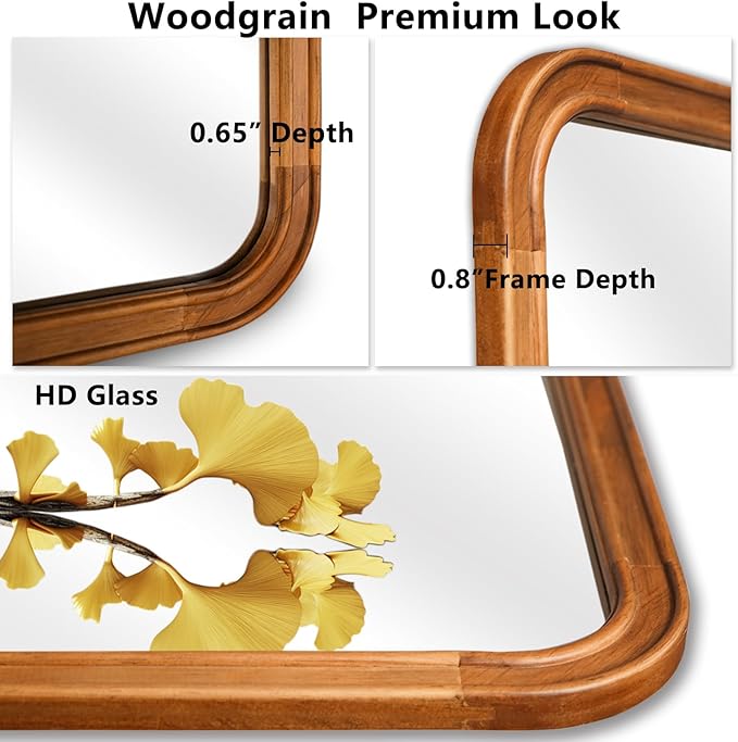 WallBeyond Wood Mirrors for Bathroom, 30x40 Inch Wooden Frame Wall Mirror Farmhouse Wall Mounted Rectangle Mirror for Vanity (Horizontal/Vertical)