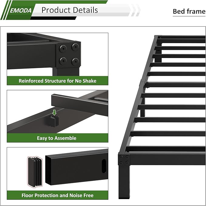 EMODA 6 Inch Twin XL Bed Frames No Box Spring Needed, Heavy Duty XL Twin Metal Platform Bed Frame, Noise Free, Easy Assembly, Black