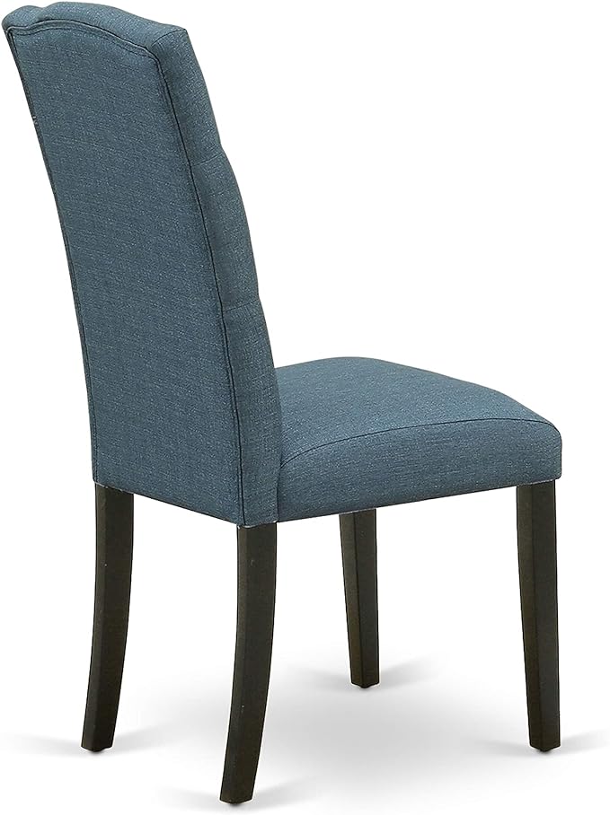 East West Furniture LGCE7-BLK-21 7 Piece Modern Dining Set Consist of a Rectangle Dining Table with Butterfly Leaf and 6 Mineral Blue Linen Fabric Upholstered Chairs, 42x84 Inch, Black