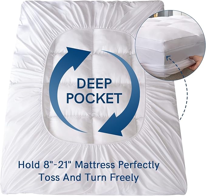 ELEMUSE Cal King Mattress Topper for Back Pain, Extra Thick Mattress Pad Cover, Plush Soft Pillowtop with Elastic Deep Pocket, Overfilled Down Alternative Filling